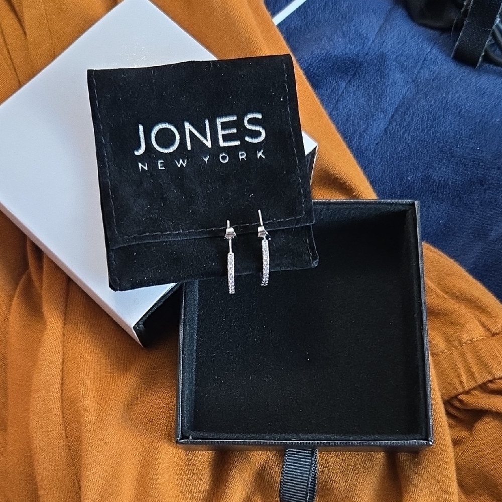 Jones New York Crystal Silver Hoop Earrings NIB